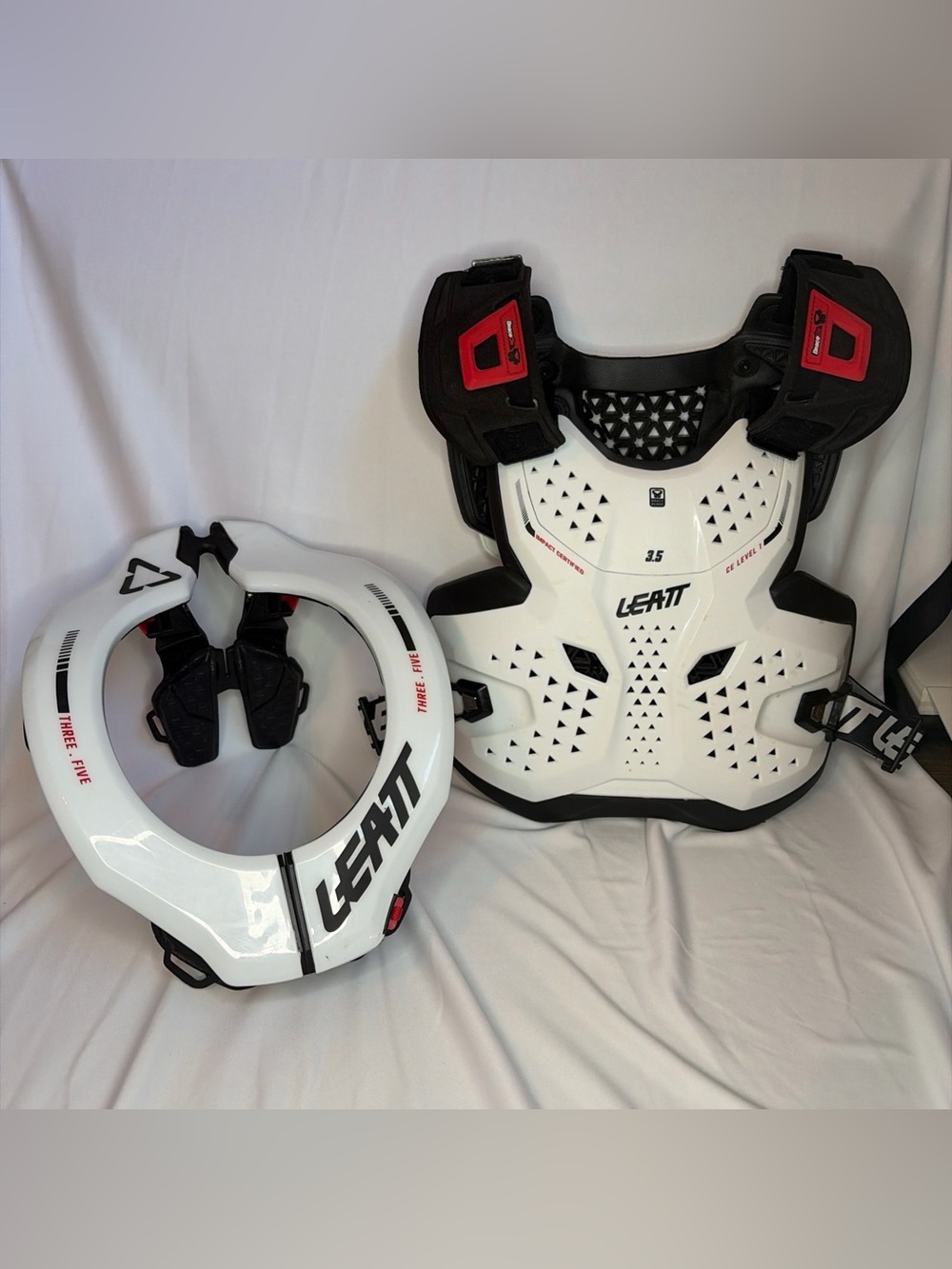 Leatt Neck Brace 3.5 #L/XL White And Chest protector.